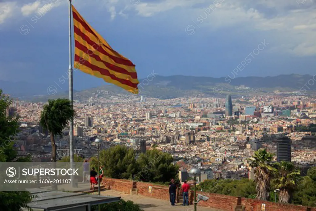 Spain, Catalonia, Barcelona, General View, Skyline, Catalan Flag,