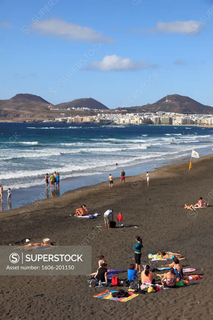 Spain, Canary Islands, Gran Canaria, Las Palmas, Playa De Las Canteras, Beach, People,