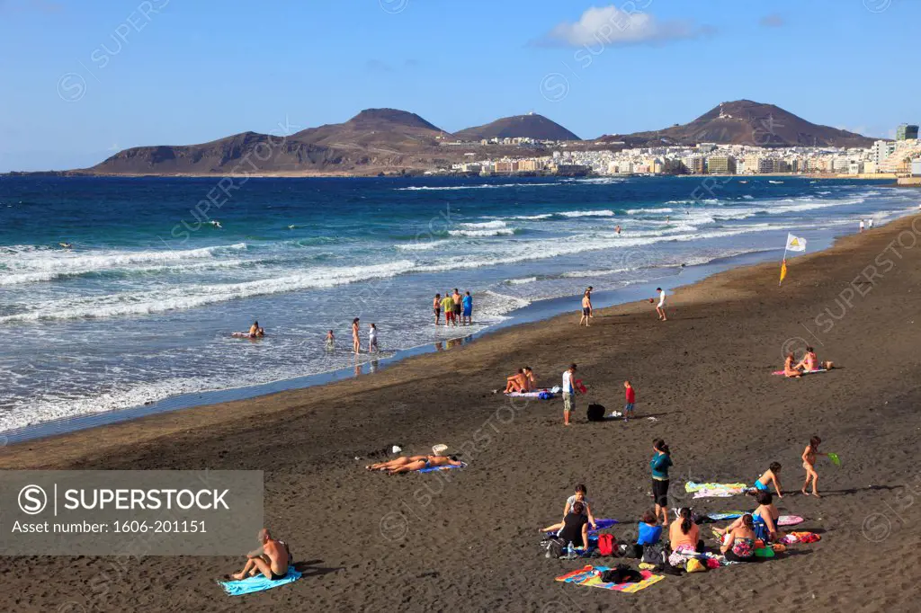 Spain, Canary Islands, Gran Canaria, Las Palmas, Playa De Las Canteras, Beach, People,
