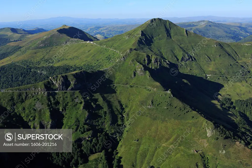 France, Cantal (15), Le Puy Mary Is A Vertex Of The Cantal Mountains, Remains The Largest Stratovolcano Of Europe. It Culminates At 1783 Meters Altitude, Grand National Site, West Side Of The Valley To Mandailles (Aerial Photo),