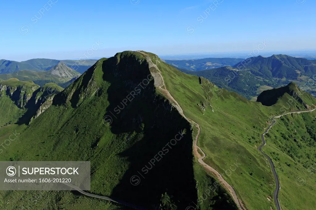 France, Cantal (15), Le Puy Mary Is A Vertex Of The Cantal Mountains, Remains The Largest Stratovolcano Of Europe. It Culminates At 1783 Meters Altitude, Grand National Site (Aerial Photo)