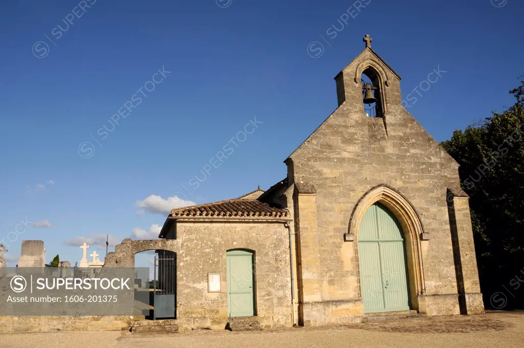 France, Aquitaine, Gironde, Saint Emilion Vineyard, Church And Cemetery In The Village Of Saint-Laurent-Des-Combes.