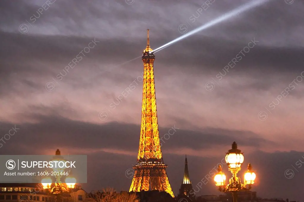 France. Paris, 8Th Arr., The Flagship Of The Eiffel Tower From Pont Alexandre Iii