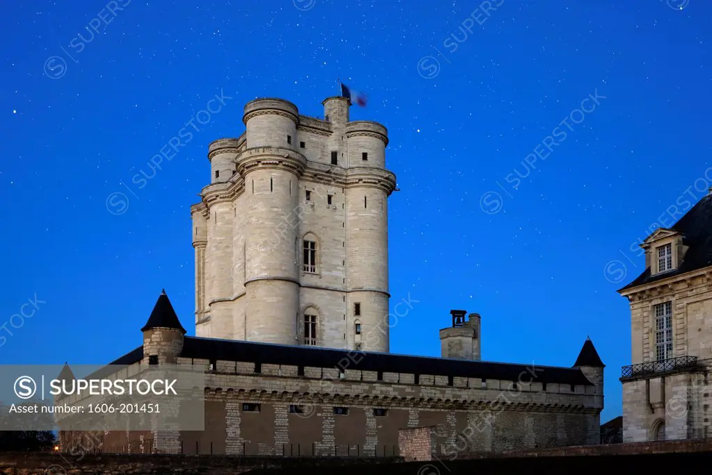 France. Vincennes. Castle Of Vincennes At Dusk. Starry Sky.