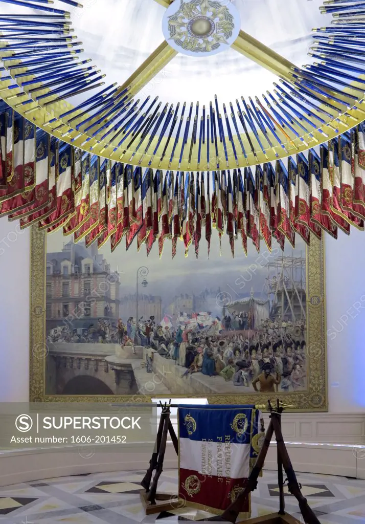 France. Vincennes. Defence Historical Service. King'S Pavilion. La Salle Des Emblemes. In The Background, Painting 'The Departure Of The Volunteers' By Edouard Detaille.