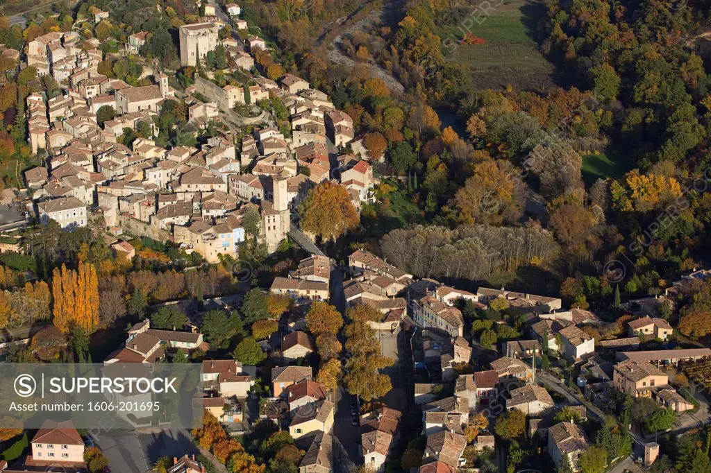 France, Drome (26), Mollans-Sur-Ouveze, Tourist City, Wearing Baronnies, It Is Located On The River Ouveze, A Tributary Of The Rhone (Aerial Photo),