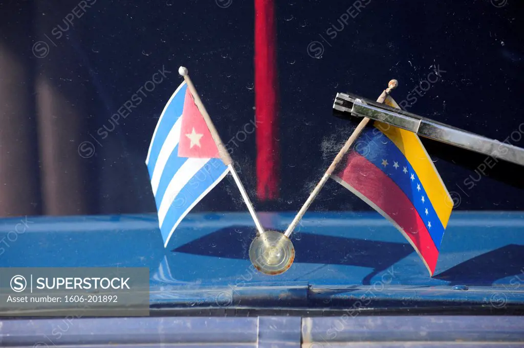 Cuban And Venezuela Flag In Havana, Cuba