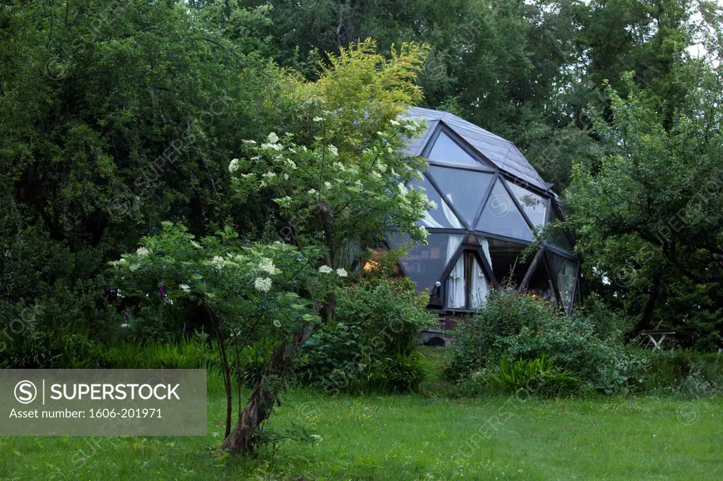 Geodesic Dome And Elderberry In The Evening In A Private Garden