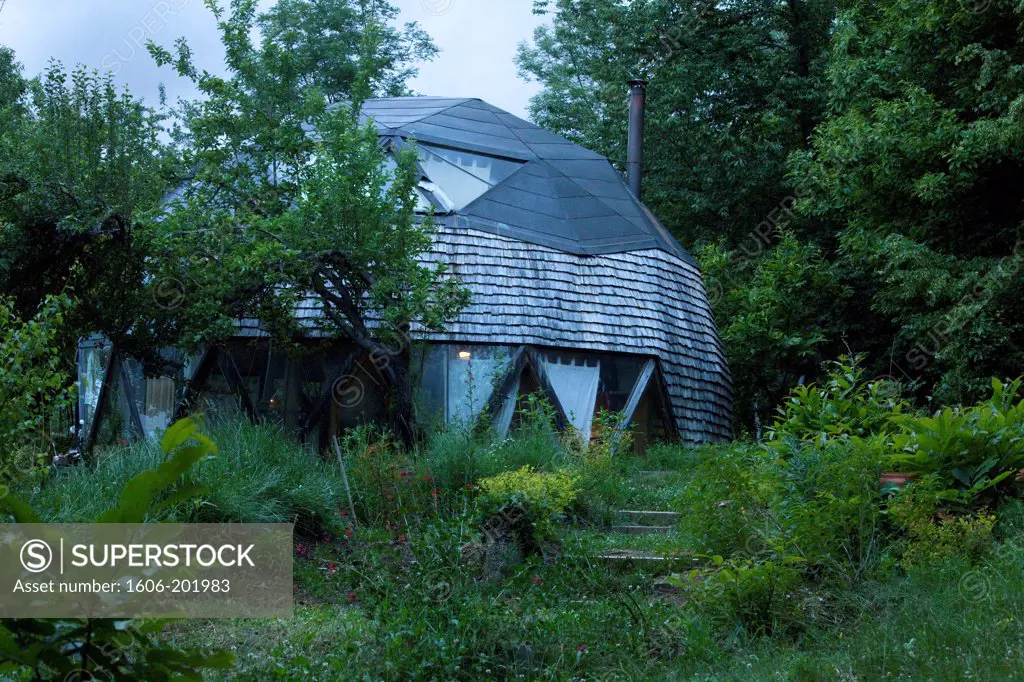 Geodesic Dome In The Evening In A Private Garden
