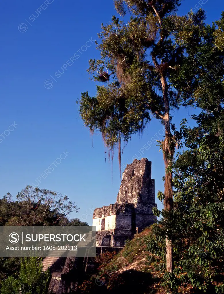 Guatemala, El Peten, Tikal, Great Plaza, Temple Of The Masks,