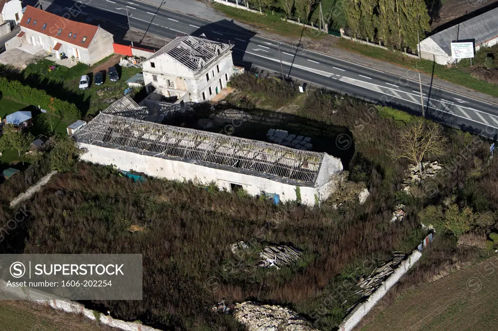 France, Ile De France, Oise, Aerial View Of The Countryside, Tumbledown Building