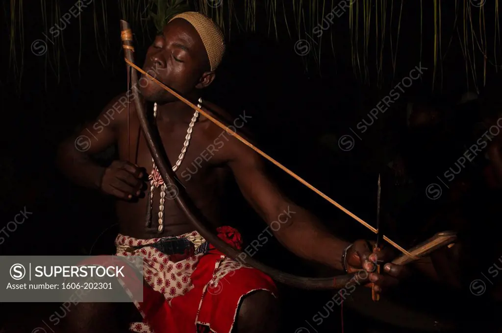 Africa, Gabon, Estuaire Region, Libreville Capital, Bwiti Ceremonies, Musical Arch Player