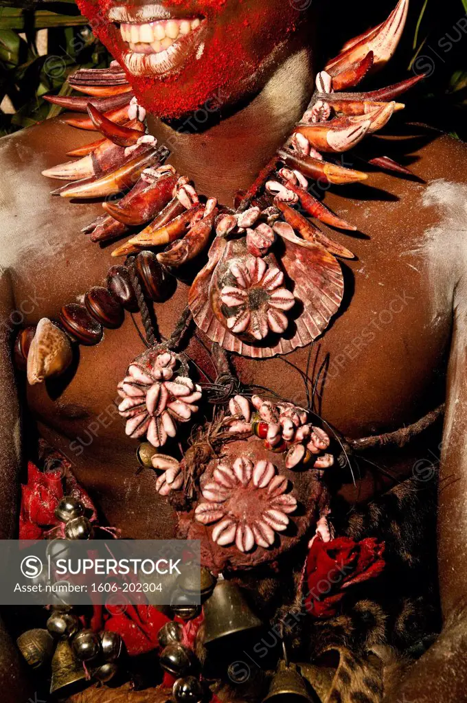 Africa, Gabon, Estuaire Region, Libreville Capital, Bwiti Ceremonies, Finery Of Shells And Dogs Teeths