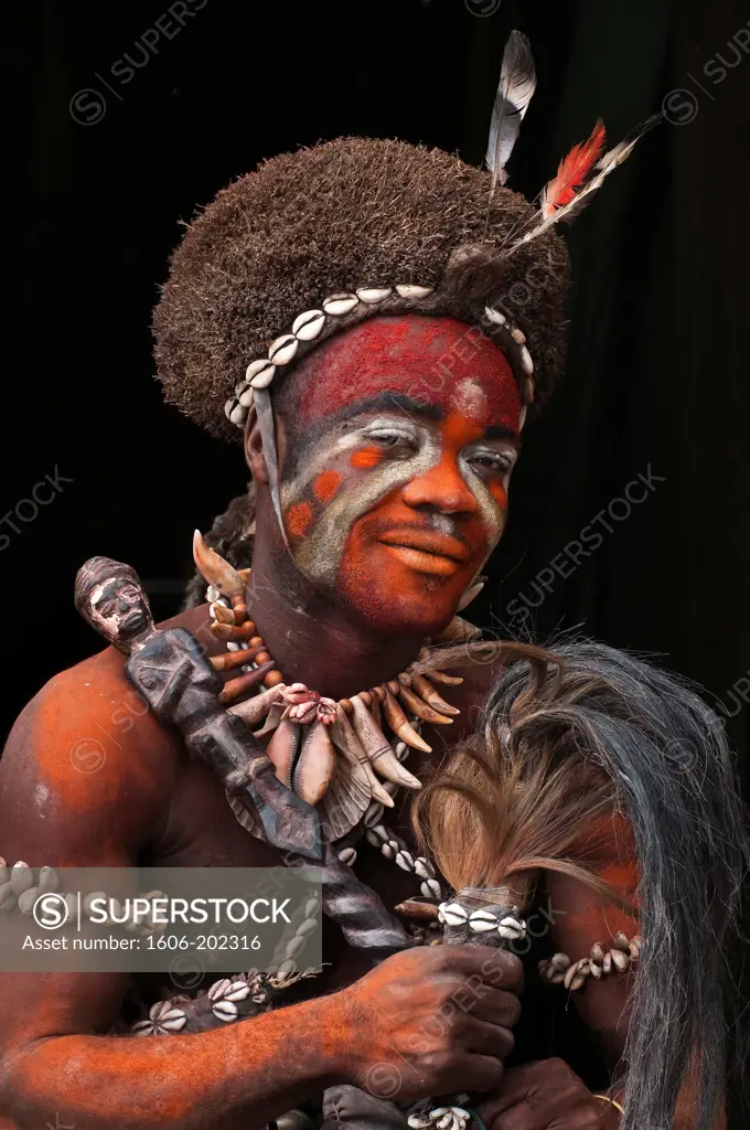 Africa, Gabon, Estuaire Region, Tsango Island, Bwiti Ceremonies, The Shaman Assossa In Ceremony Dress Who Says To Be Filled With The Panther Spirit, Its Auxiliary From Which He Is Wearing The Skin And Teeths