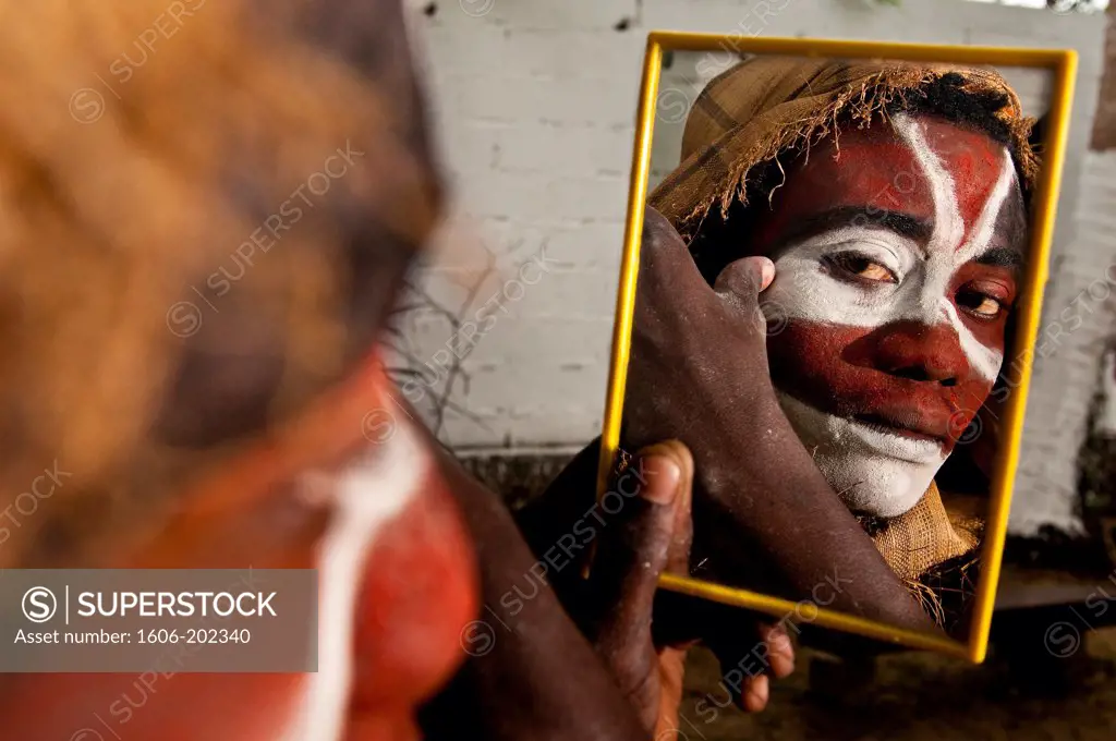 Africa, Gabon, Estuaire Region, Libreville Capital, La Sabliere, Moroba Prepares For A Ceremony Putting White Clay Named 'Kaolin' On His Face
