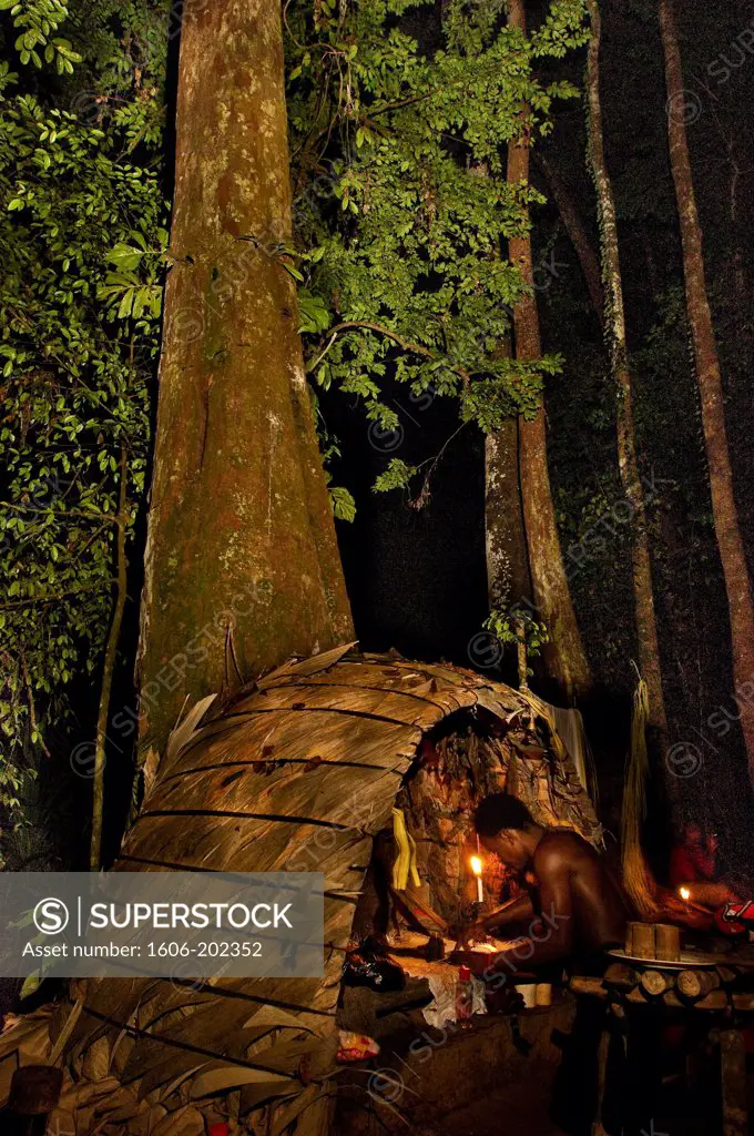 Africa, Gabon, Mboka A Nzambe Village, Bwiti Ceremonies, Forest, The Shaman Adumangana Makes His Medical Mixing