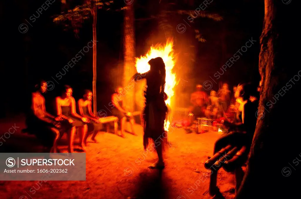 Africa, Gabon, Mboka A Nzambe Village, Bwiti Ceremonies, Forest, The Shaman Adumangana Dances Invoking The Power Of The Invisible World