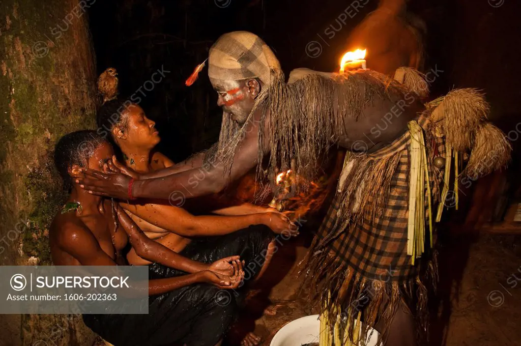 Africa, Gabon, Mboka A Nzambe Village, Bwiti Ceremonies, Forest, The Shaman Adumangana Makes A Healing Ritual To Establish Communication Between A Mother And Her Child