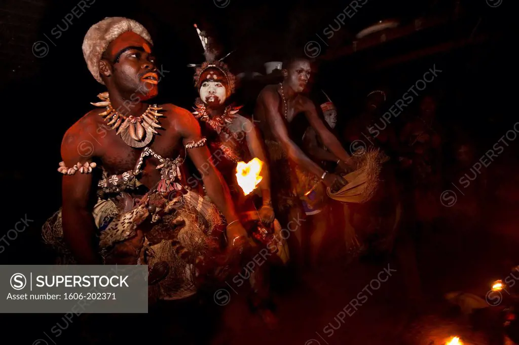 Africa, Gabon, Estuaire Region, Tsango Island, Bwiti Ceremonies, The Shaman Assossa - Named Nganga - Dancing With His Devotees