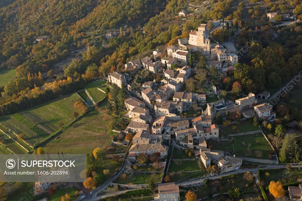 France, Drome (26), Le Poet-Laval, A Fortified Village, Dominated By Its Medieval Castle, Is Located A Few Kilometers From Dieulefit, In Drome Provencale Village Accredits Most Beautiful Villages Of France (Aerial Photo)