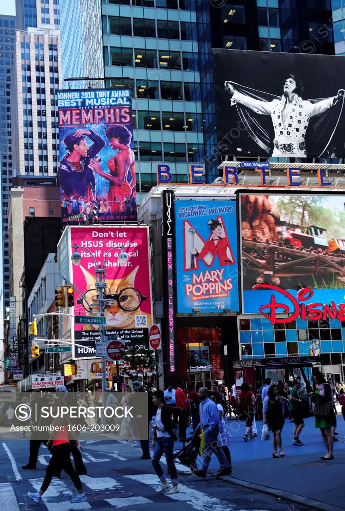 People Walking Up Broadway In Times Square, New York City, New York State, United State, Usa