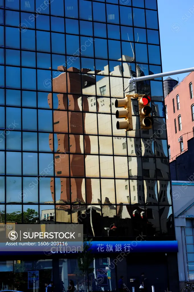 Reflecting In The  Tower In Manhattan'S Chinatown, New York City, New York State, United State, Usa