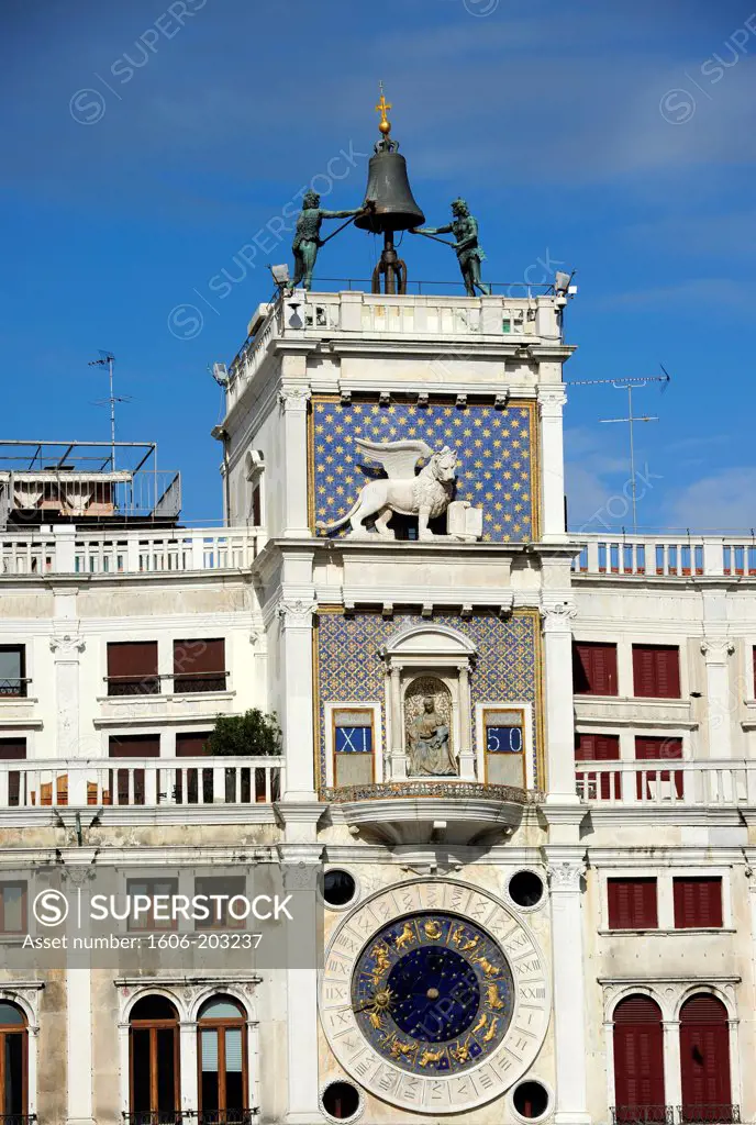 Clock Tower In St Mark'S Square  In Venice, Italy, Europe