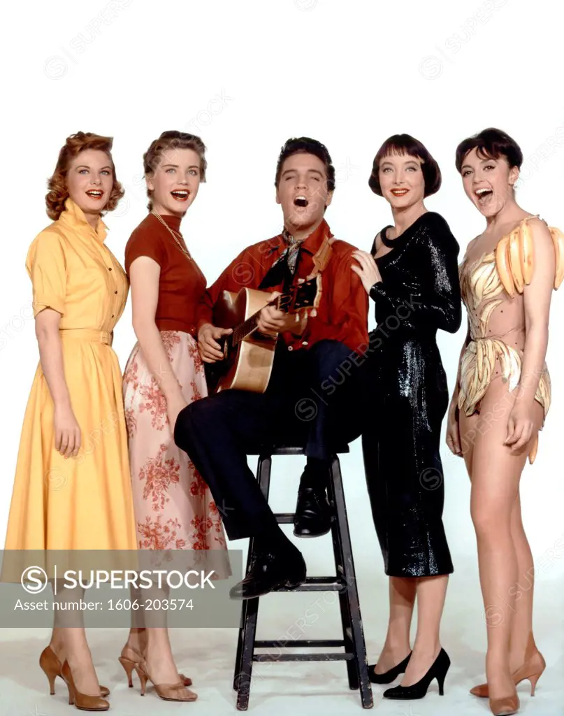 Jan Shepard, Dolores Hart, Elvis Presley, Carolyn Jones and Liliane Montevecchi, King Creole, 1958 directed by Michael Curtiz (Paramount Pictures)