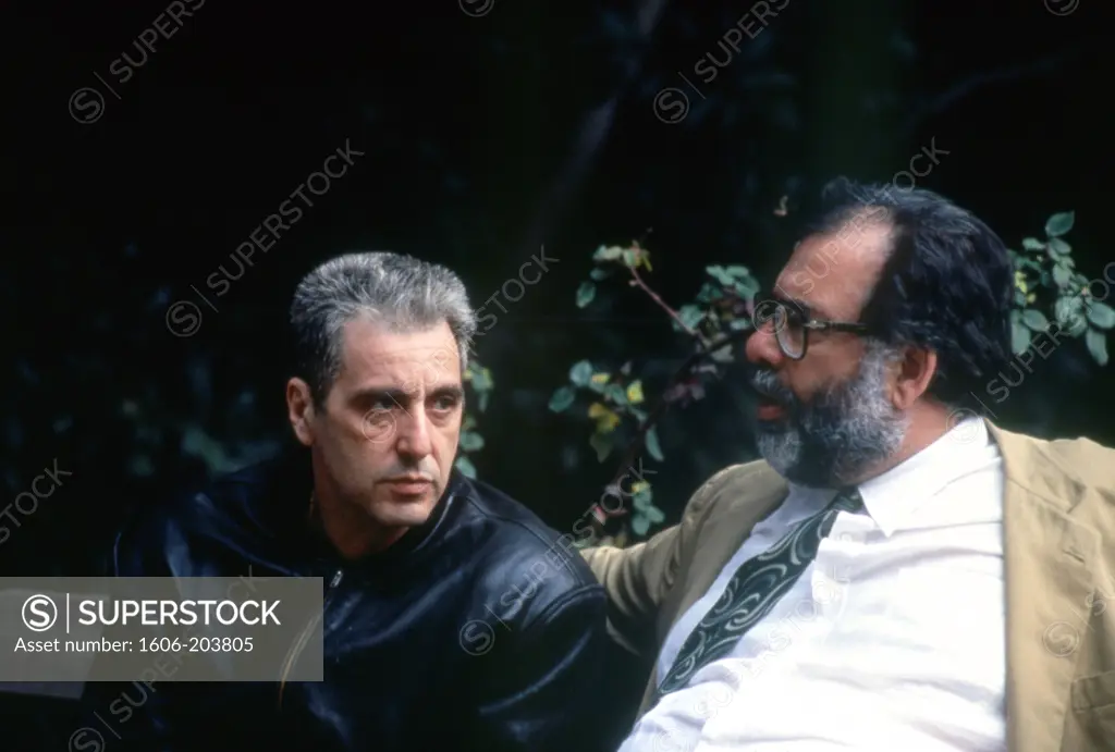 On the set, Al Pacino and Francis Ford Coppola, The Godfather: Part III, 1990 directed by Francis Ford Coppola (Paramount Pictures)