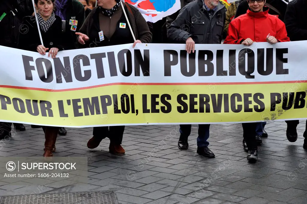 France, Pays de la Loire, Nantes, Demonstration of civil servants to protect their employment and their wages