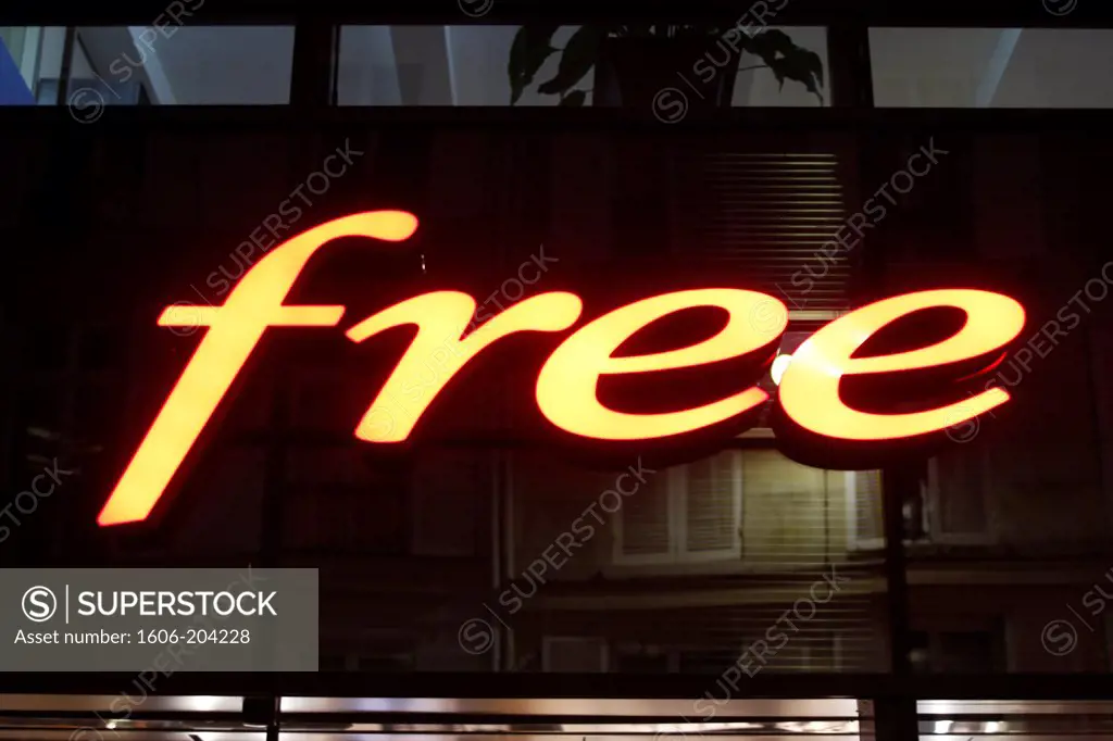 FRANCE, Paris, Close-up of the phone and internet operator logo, FREE