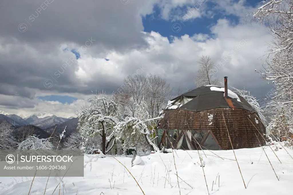 France,Ariege, Pyrenees,geodesic dome covered in  snow
