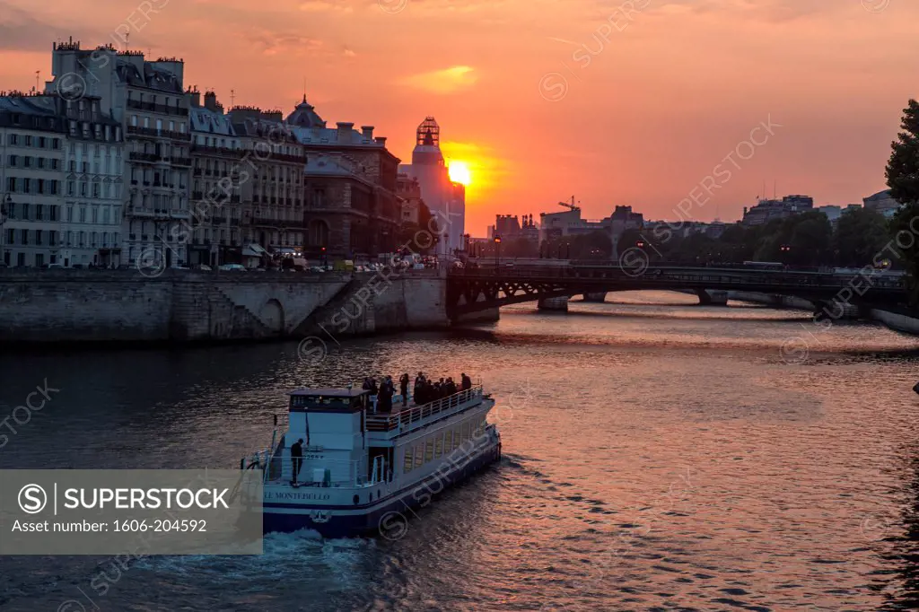 France. Paris, Bateau-mouche on the Seine River