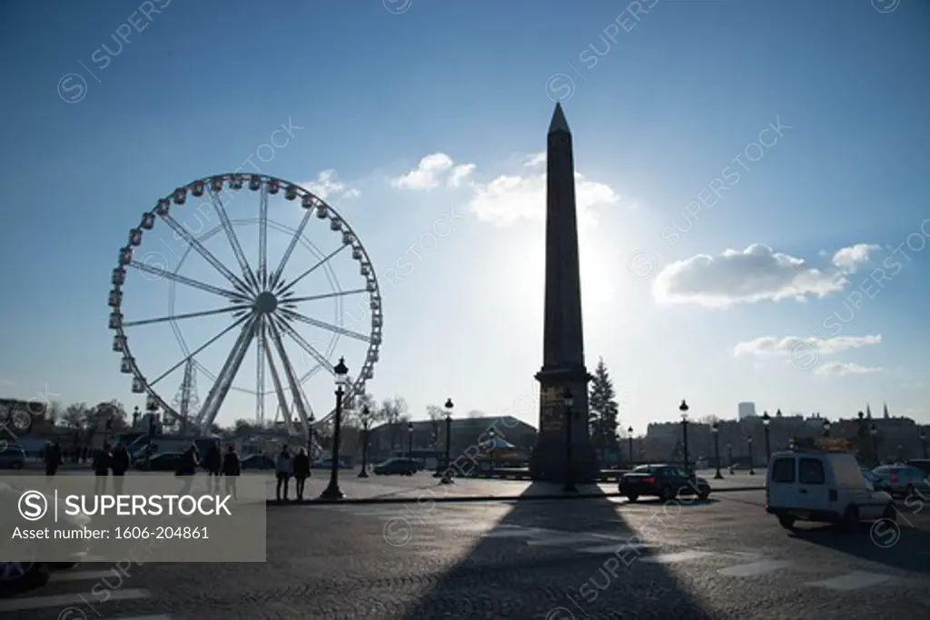 France, Paris, 8th district, Place de la Concorde, Ferris Wheel and the Obelisk