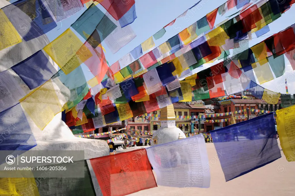 Federal Democratic Republic of Nepal, Kathmandu, Bouddhanath, Buddhist Temple, Prayer flags