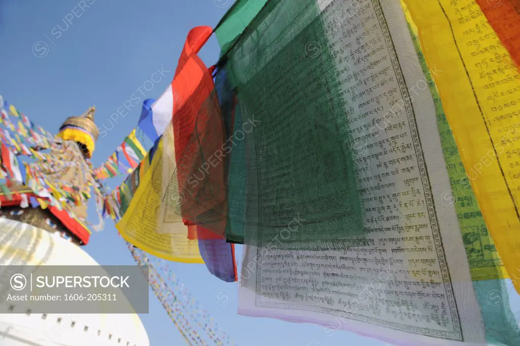 Federal Democratic Republic of Nepal, Kathmandu, Bouddhanath, Buddhist Temple, Flags