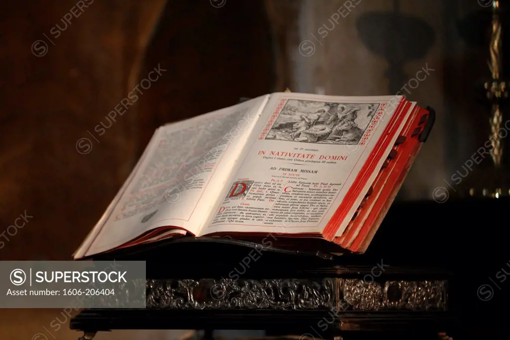 Saint Salvators Cathedral. Latin bible. Bruges. Belgium.