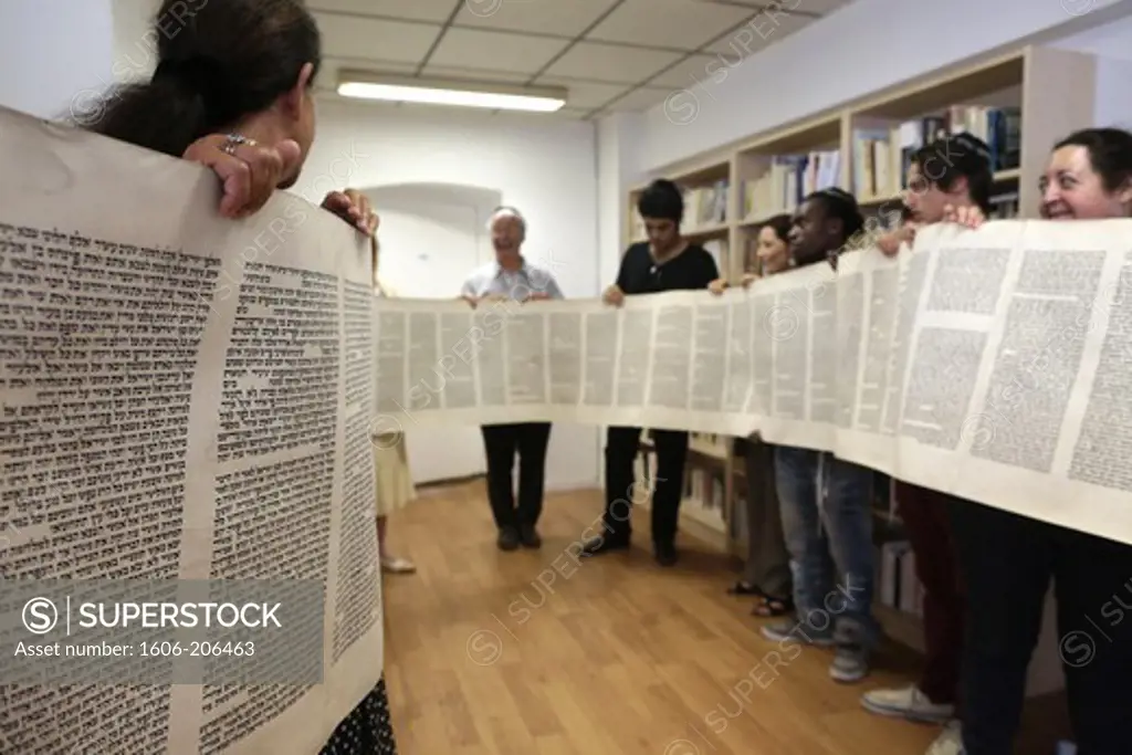 Launch of a new Torah in a synagogue. Paris. France.