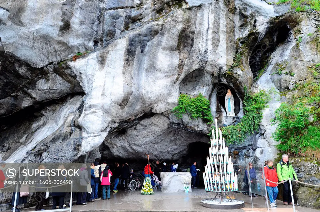 The Cave where Bernadette Soubirous had her Marian apparitions of our Lady of Lourdes in the french city of Lourdes in 1858. The heart of the sanctuaries in Lourdes, also known as: ""La Grotte des Apparitions"". Lourdes. France.
