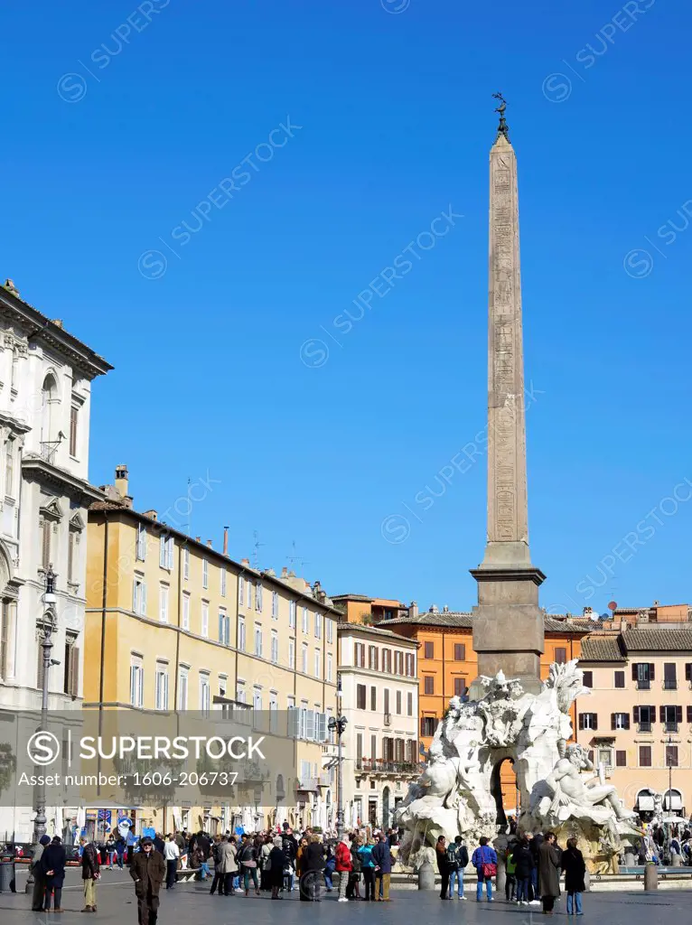 Italy. Rome. Piazza Navona. Obelisk Fountain of the Four Rivers.