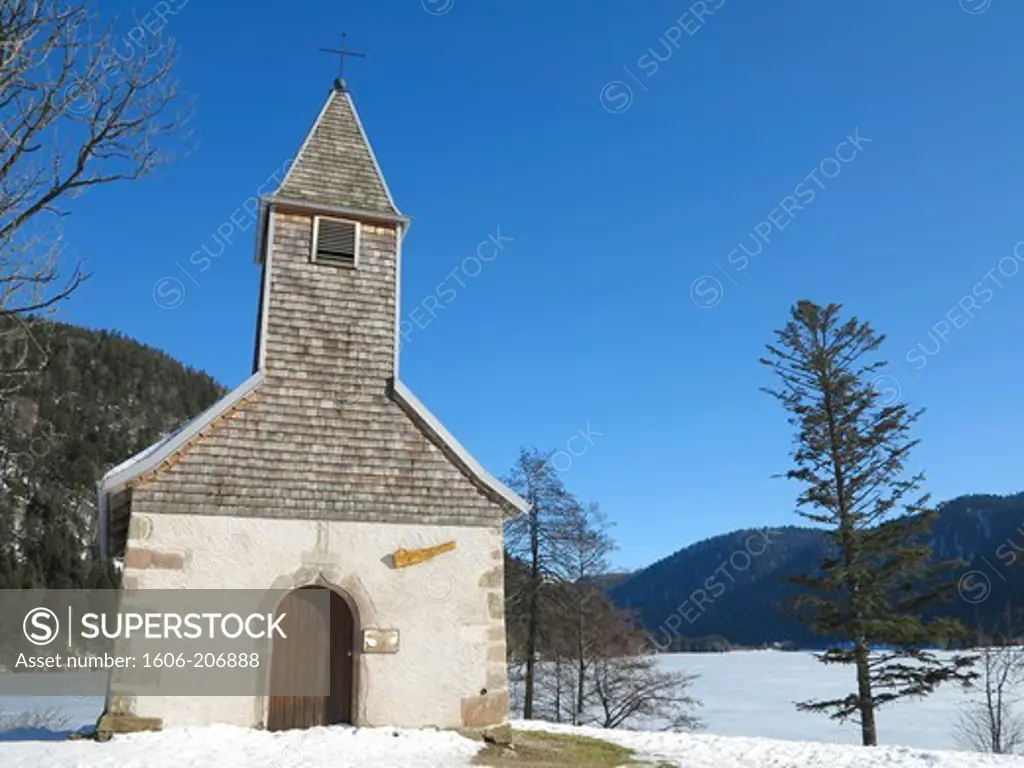Vosges. Lake Longemer Xonrupt. Chapel Saint Florent.