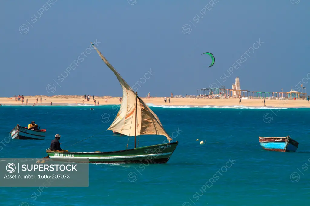 Western Africa,Republic of Cape Verde, Sal island. Santa Maria. Typical sail boat.