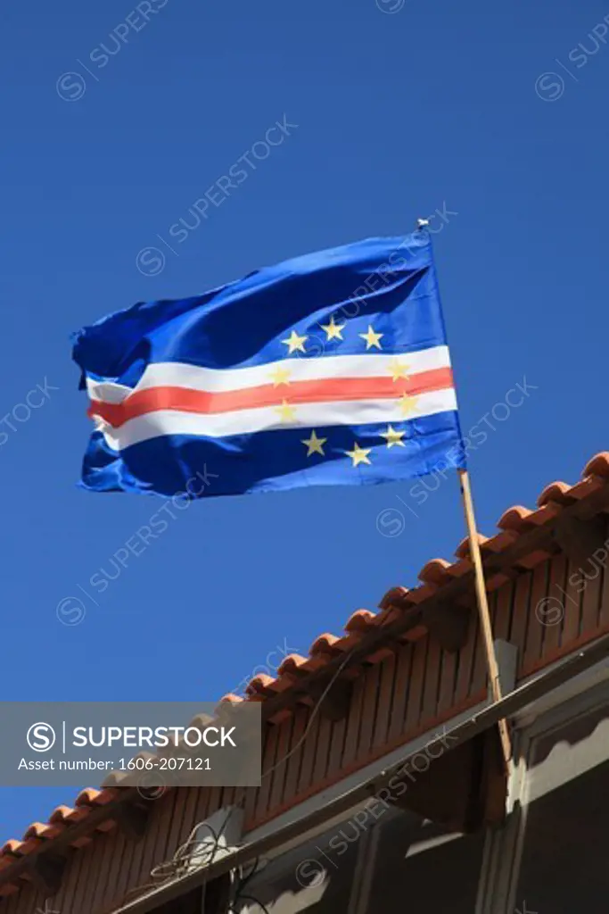 Western Africa,Republic of Cape Verde, Sal island. Santa Maria. National flag.