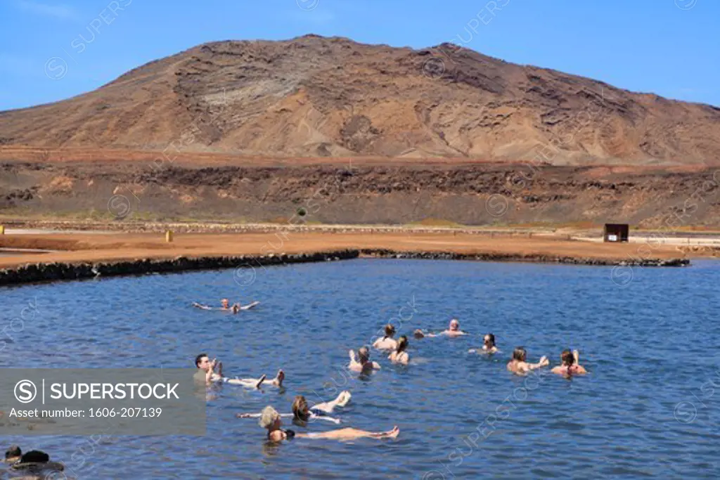 Western Africa,Republic of Cape Verde. Sal Island. Pedra de Lume.Swimming in a crater lake.