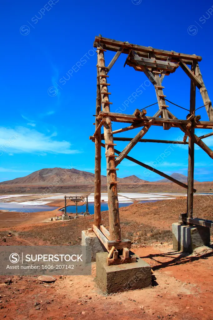 Western Africa,Republic of Cape Verde. Sal Island. Pedra de Lume.Salt farming in a crater.