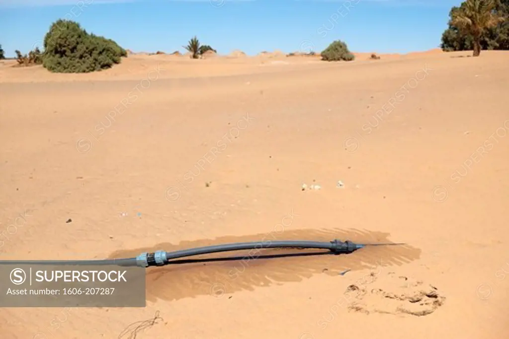Africa,Morocco: water leak on a catchment in the dunes of Erg Chebbi desert