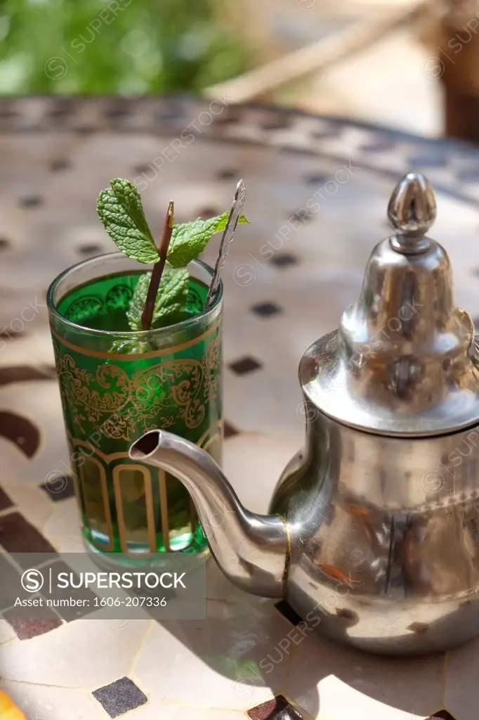 Africa,Morocco, Mint tea on a tray