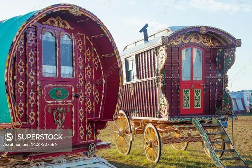 England,Dorset,Blanford,The Great Dorset Steam Fair,Gypsy Caravans