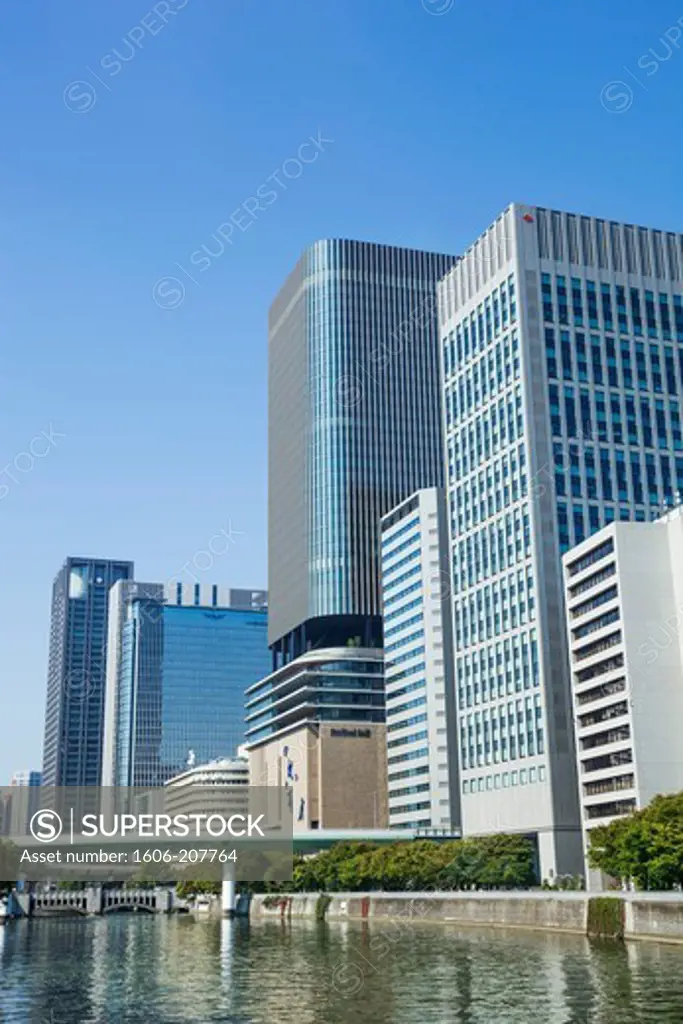 Japan,Honshu,Kansai,Osaka,Business Area Skyline and Tosaborigawa River