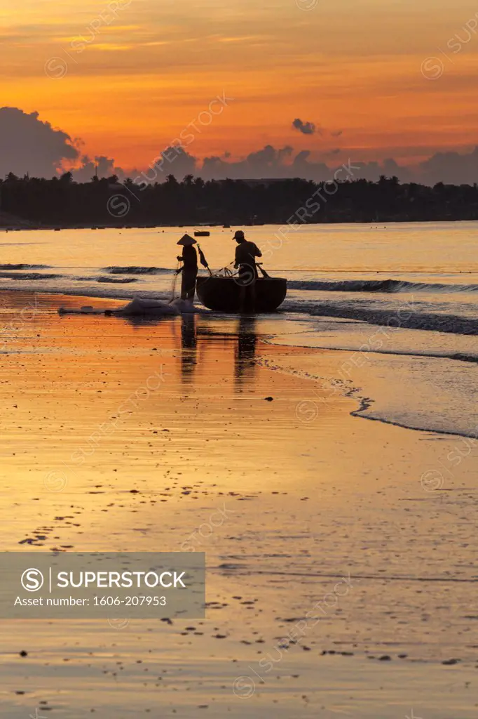 Vietnam,Mui Ne,Mui Ne Beach,Net Fishermen at Dawn